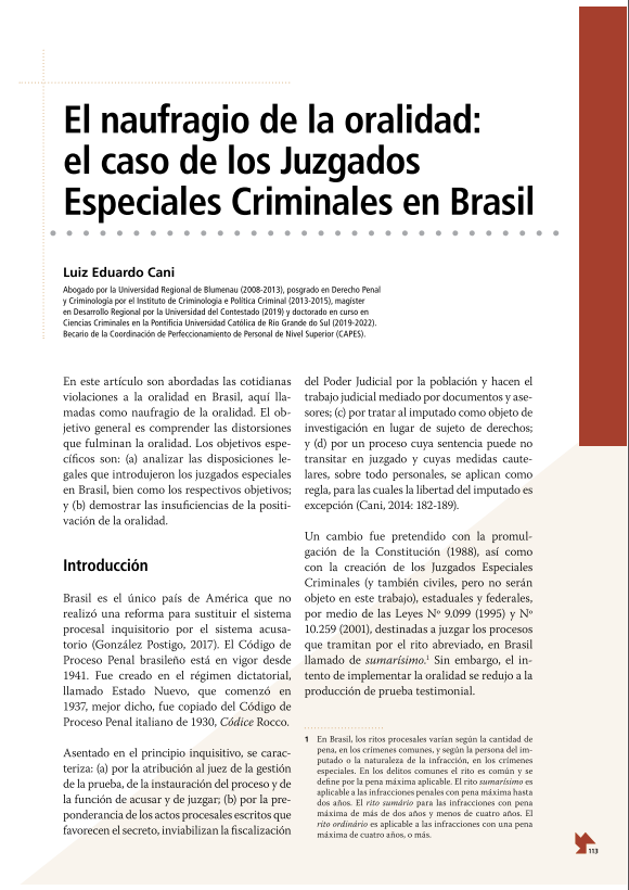 El naufragio de la oralidad: el caso de los Juzgados Especiales Criminales en Brasil